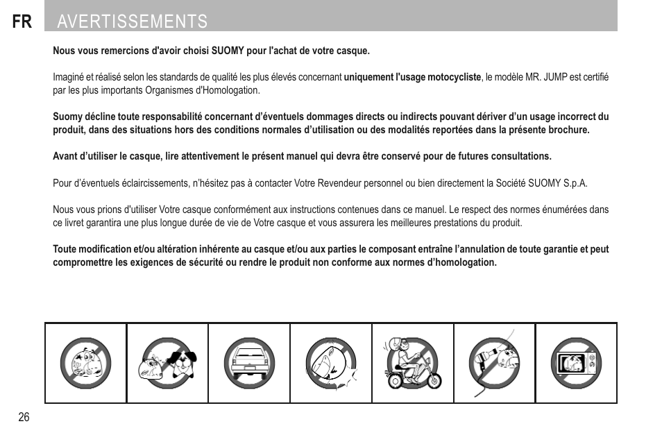 Fr avertissements | SUOMY Mr Jump User Manual | Page 28 / 76