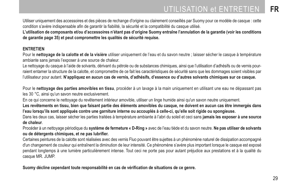 Utilisation et entretien fr | SUOMY Mr Jump User Manual | Page 31 / 76