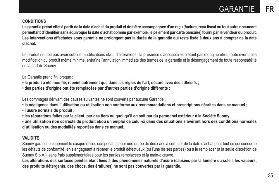 Garantie fr | SUOMY Mr Jump User Manual | Page 37 / 76