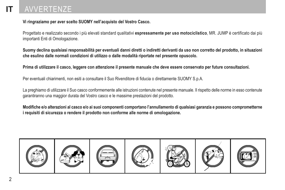 Italiano, It avvertenze | SUOMY Mr Jump User Manual | Page 4 / 76