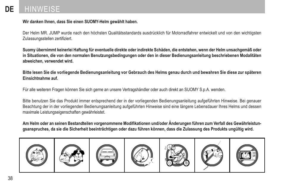 De hinweise | SUOMY Mr Jump User Manual | Page 40 / 76