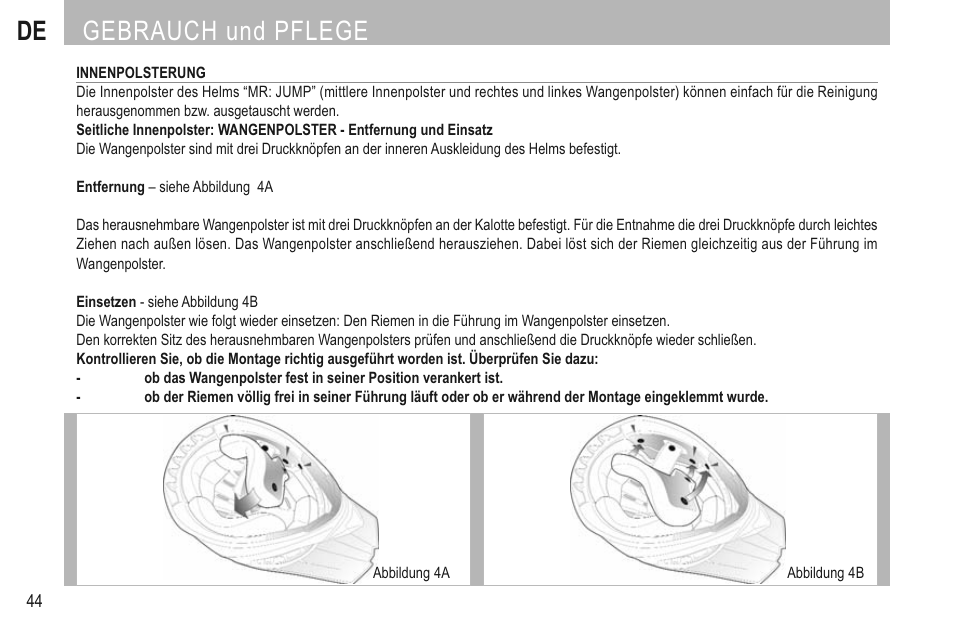 De gebrauch und pflege | SUOMY Mr Jump User Manual | Page 46 / 76