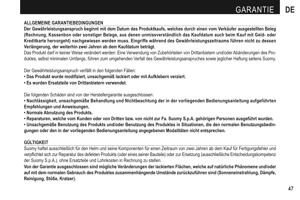 Garantie de | SUOMY Mr Jump User Manual | Page 49 / 76