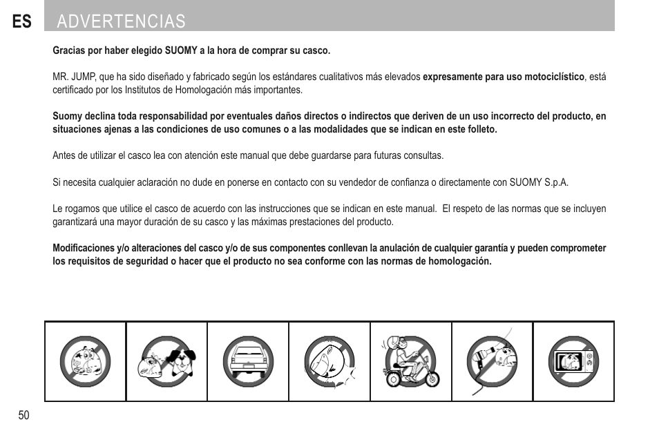 Es advertencias | SUOMY Mr Jump User Manual | Page 52 / 76