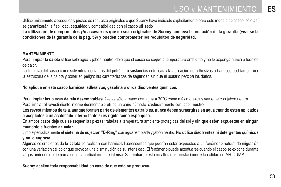 Uso y mantenimiento es | SUOMY Mr Jump User Manual | Page 55 / 76