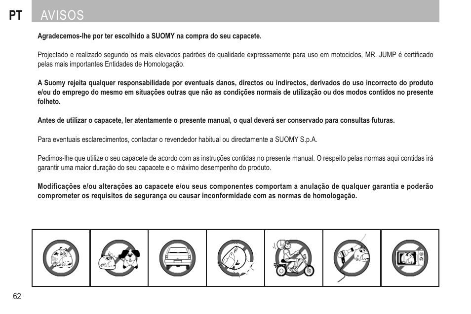 Pt avisos | SUOMY Mr Jump User Manual | Page 64 / 76