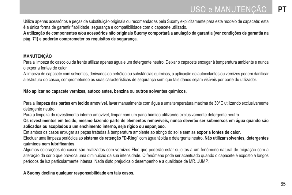 Uso e manutenção pt | SUOMY Mr Jump User Manual | Page 67 / 76