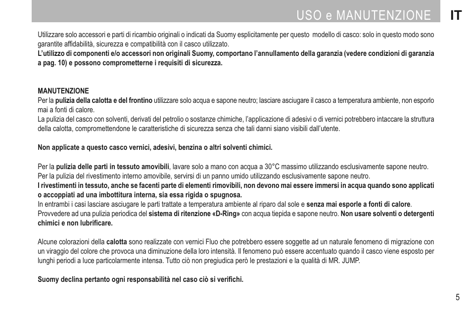 Uso e manutenzione it | SUOMY Mr Jump User Manual | Page 7 / 76