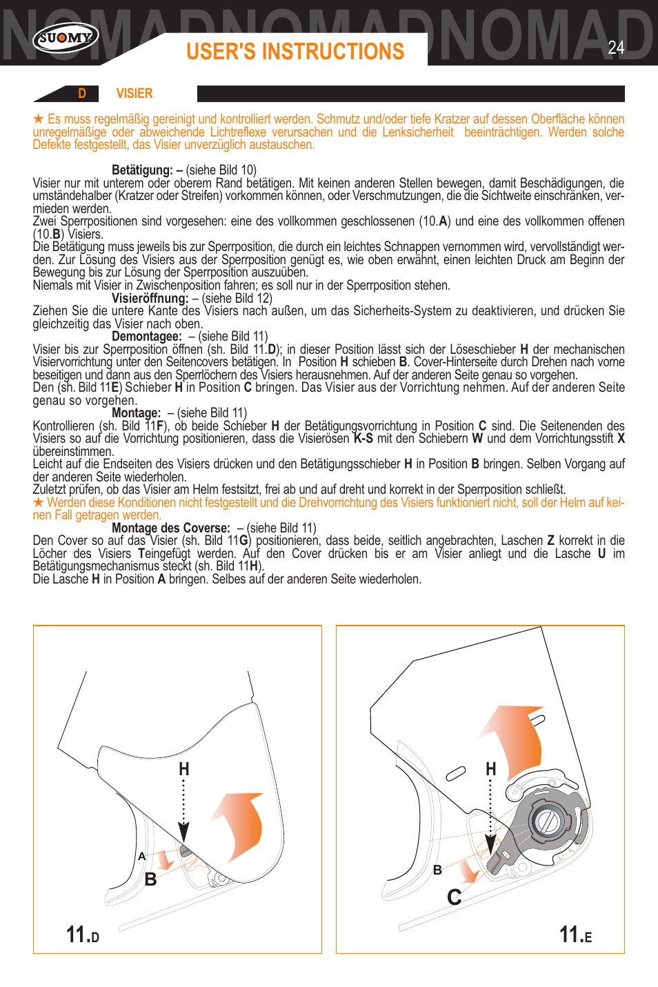 Nomadnomadnomadnomadnomadnomad, User's instructions, Ba c | SUOMY Nomad User Manual | Page 24 / 31