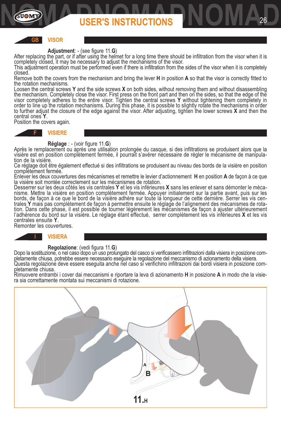 Nomadnomadnomadnomadnomadnomad, User's instructions | SUOMY Nomad User Manual | Page 26 / 31