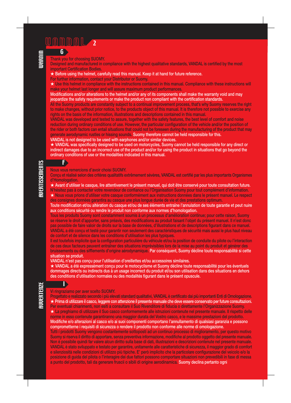 SUOMY Vandal User Manual | Page 2 / 40