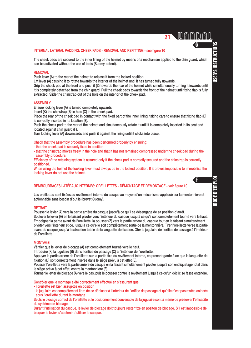 SUOMY Vandal User Manual | Page 21 / 40
