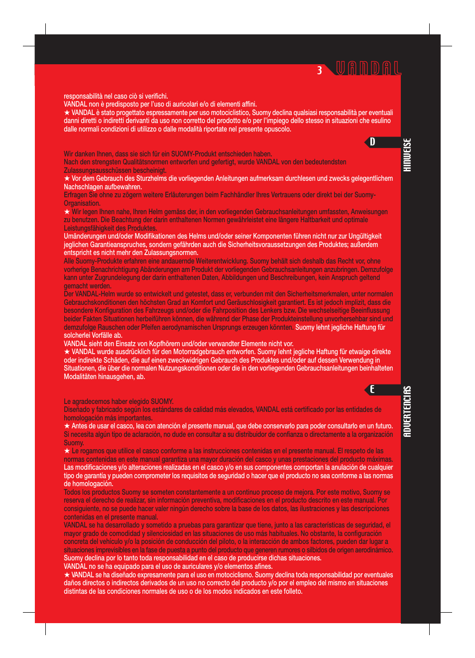 SUOMY Vandal User Manual | Page 3 / 40