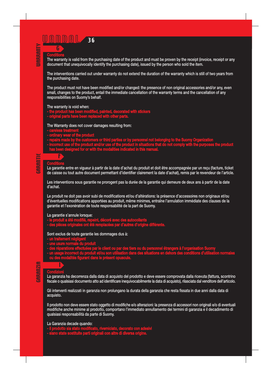 SUOMY Vandal User Manual | Page 36 / 40