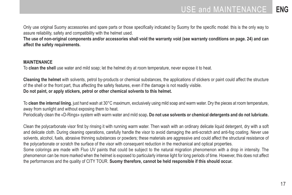 Use and maintenance eng | SUOMY City Tour User Manual | Page 19 / 75