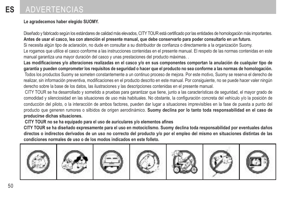 Es advertencias | SUOMY City Tour User Manual | Page 52 / 75