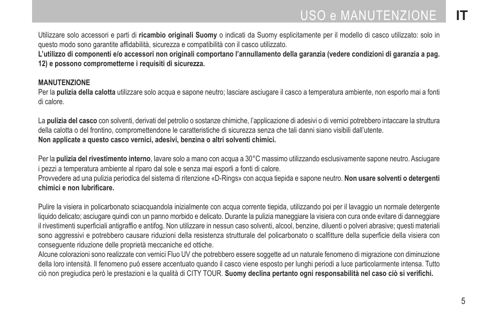 Uso e manutenzione it | SUOMY City Tour User Manual | Page 7 / 75