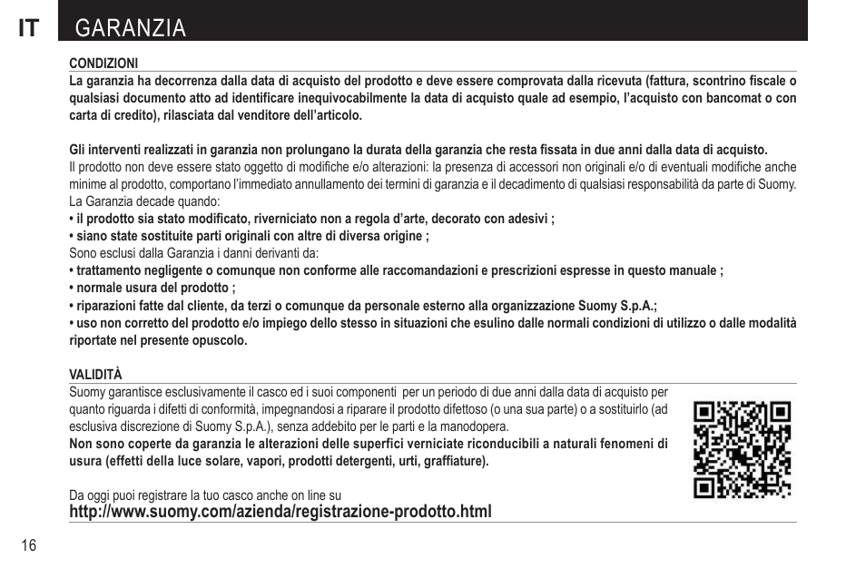It garanzia | SUOMY MX Tourer User Manual | Page 18 / 99