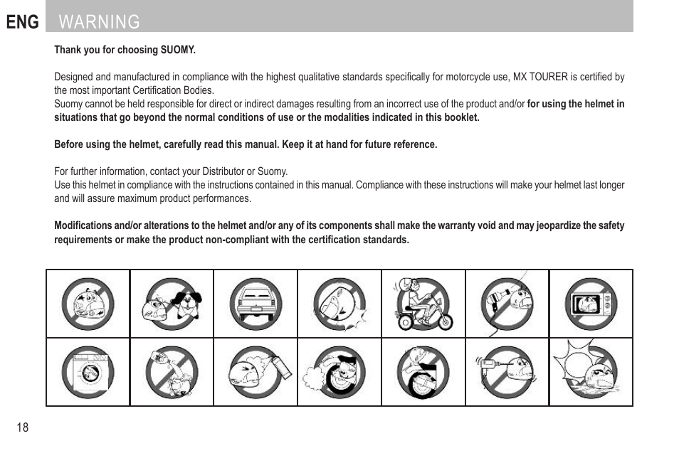 Eng warning | SUOMY MX Tourer User Manual | Page 20 / 99