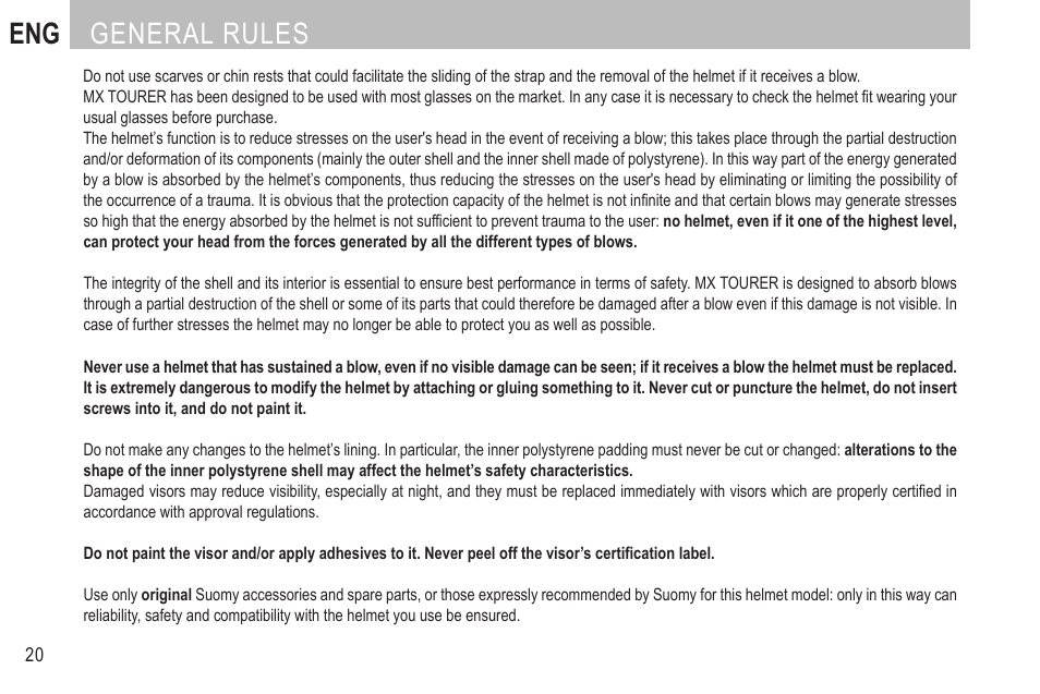 Eng general rules | SUOMY MX Tourer User Manual | Page 22 / 99