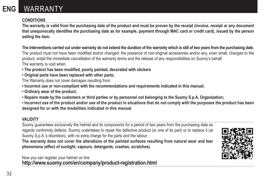 Eng warranty | SUOMY MX Tourer User Manual | Page 34 / 99