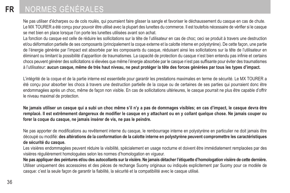 Fr normes générales | SUOMY MX Tourer User Manual | Page 38 / 99