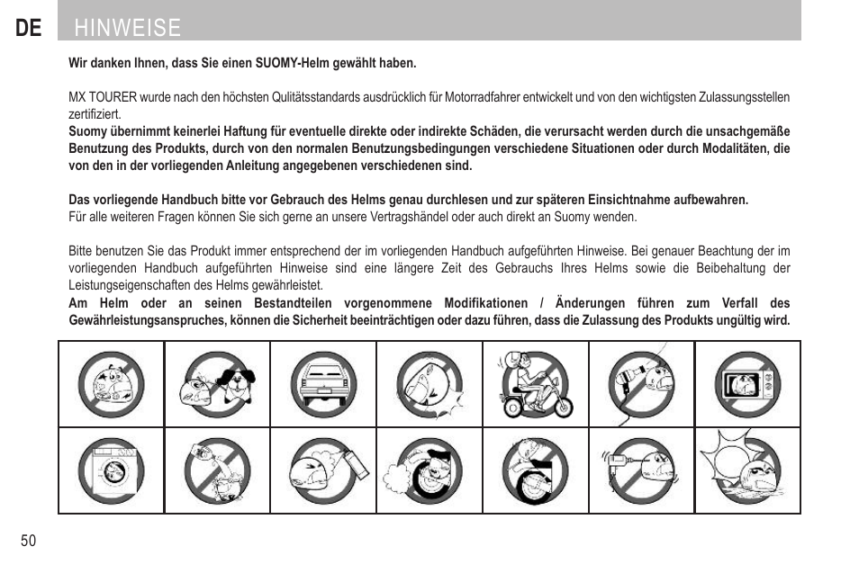 De hinweise | SUOMY MX Tourer User Manual | Page 52 / 99