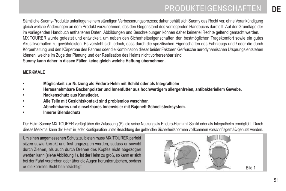 Produkteigenschaften de | SUOMY MX Tourer User Manual | Page 53 / 99