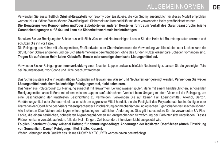 Allgemeinnormen de | SUOMY MX Tourer User Manual | Page 55 / 99