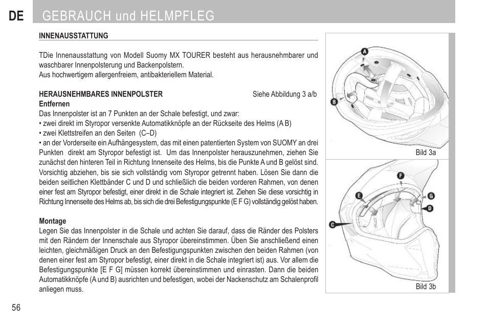 De gebrauch und helmpfleg | SUOMY MX Tourer User Manual | Page 58 / 99