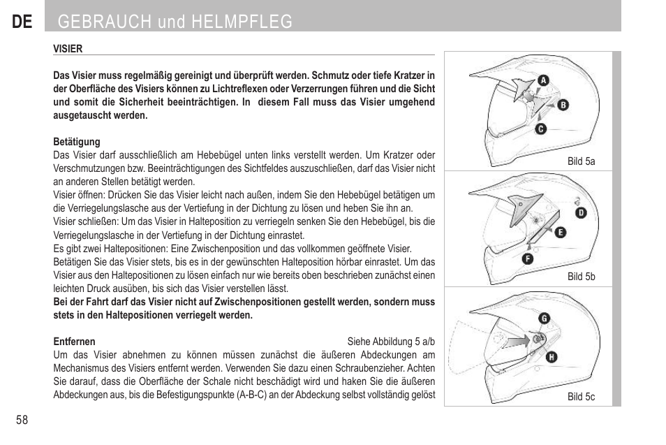 De gebrauch und helmpfleg | SUOMY MX Tourer User Manual | Page 60 / 99