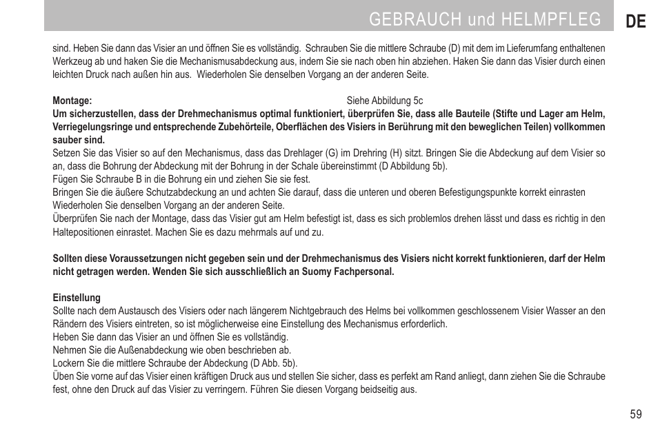 Gebrauch und helmpfleg de | SUOMY MX Tourer User Manual | Page 61 / 99