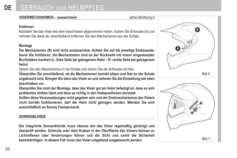 De gebrauch und helmpfleg | SUOMY MX Tourer User Manual | Page 62 / 99