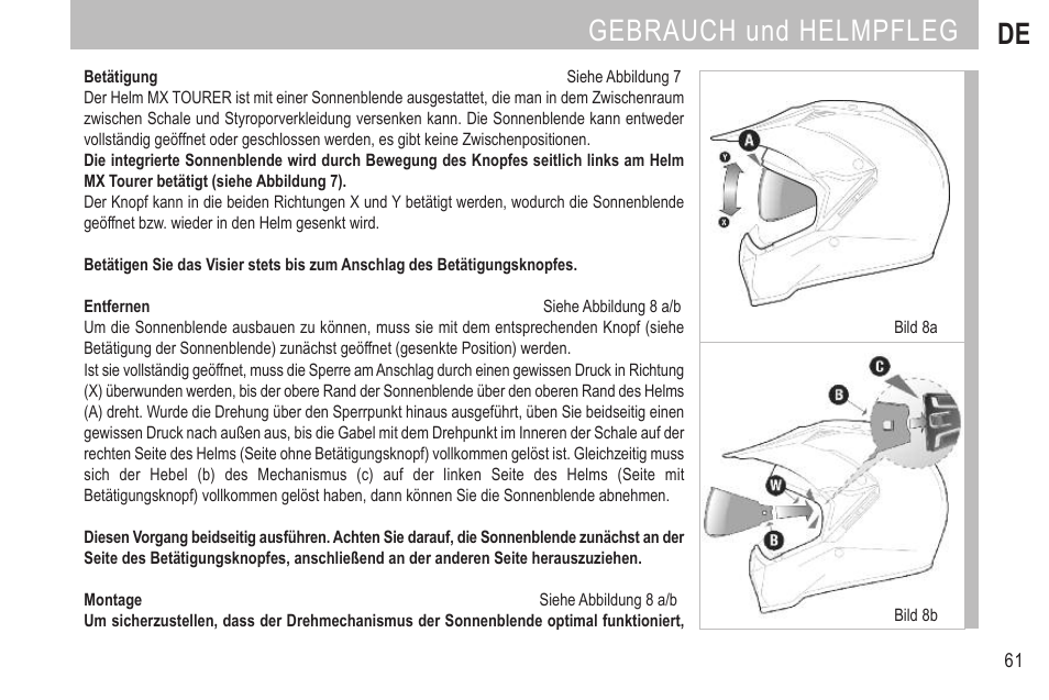 Gebrauch und helmpfleg de | SUOMY MX Tourer User Manual | Page 63 / 99