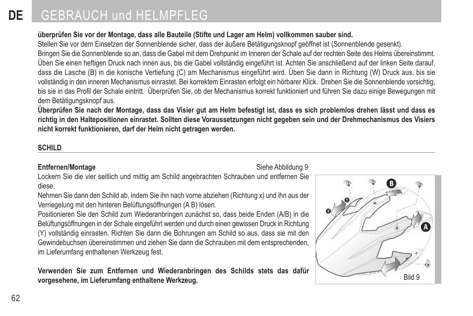 De gebrauch und helmpfleg | SUOMY MX Tourer User Manual | Page 64 / 99