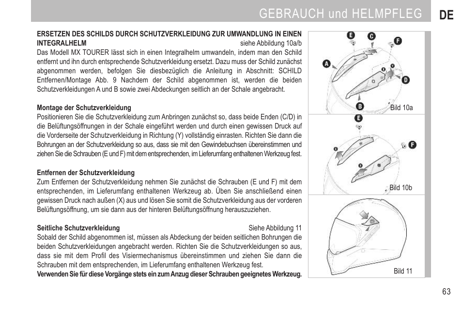 Gebrauch und helmpfleg de | SUOMY MX Tourer User Manual | Page 65 / 99