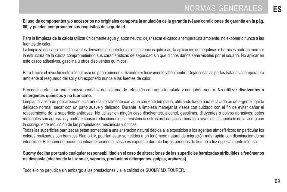 Normas generales es | SUOMY MX Tourer User Manual | Page 71 / 99