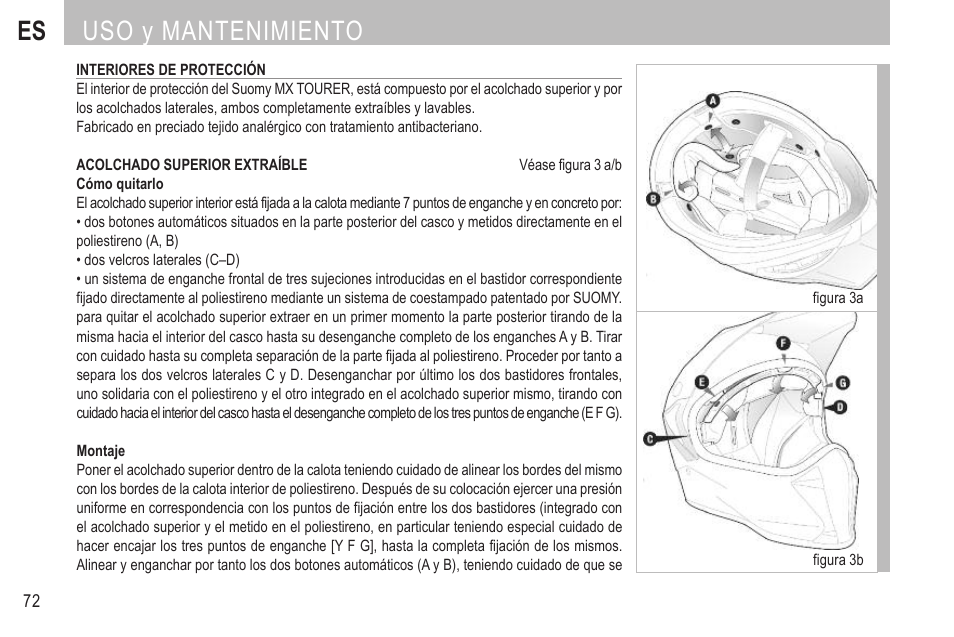 Es uso y mantenimiento | SUOMY MX Tourer User Manual | Page 74 / 99