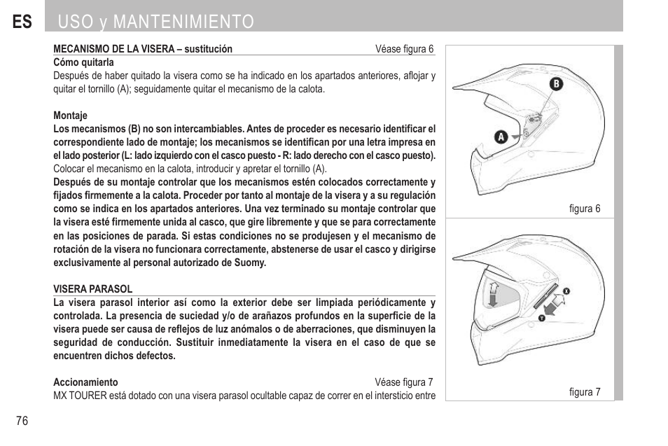 Es uso y mantenimiento | SUOMY MX Tourer User Manual | Page 78 / 99