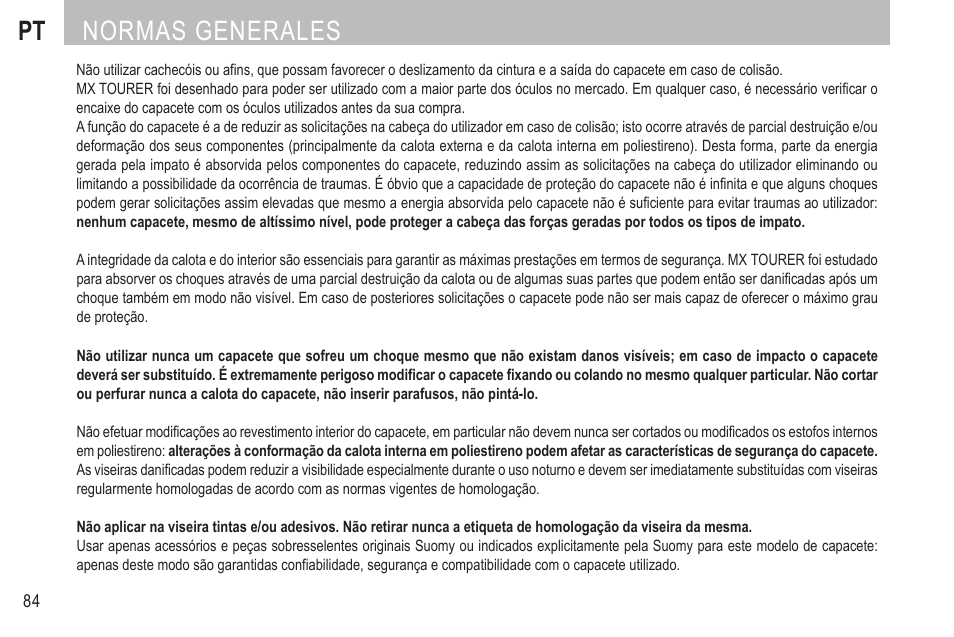 Pt normas generales | SUOMY MX Tourer User Manual | Page 86 / 99