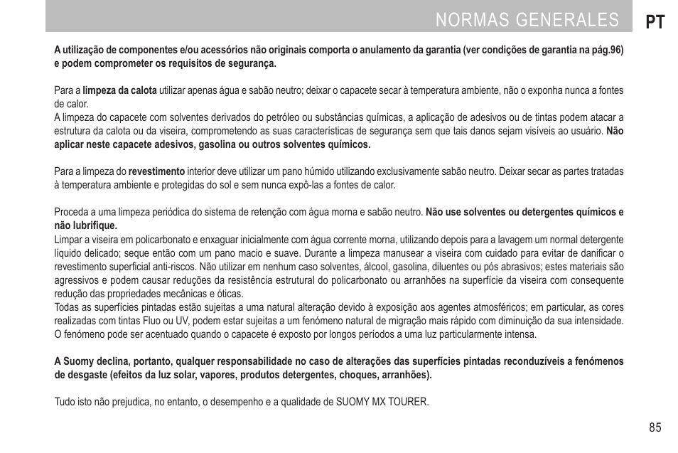 Normas generales pt | SUOMY MX Tourer User Manual | Page 87 / 99