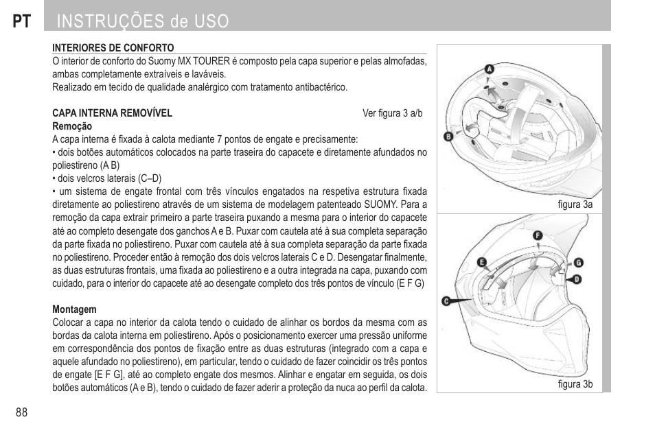 Pt instruções de uso | SUOMY MX Tourer User Manual | Page 90 / 99