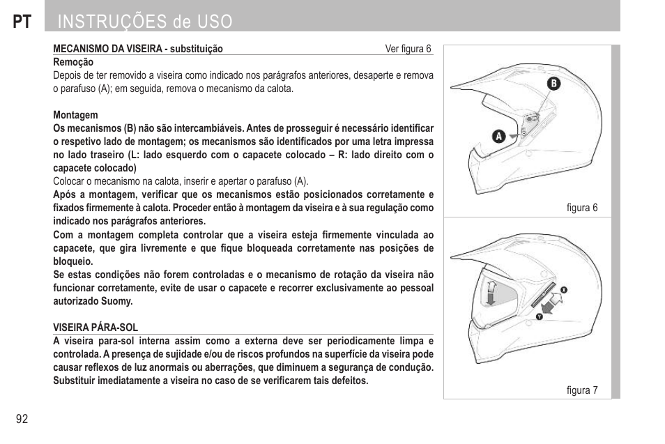 Pt instruções de uso | SUOMY MX Tourer User Manual | Page 94 / 99