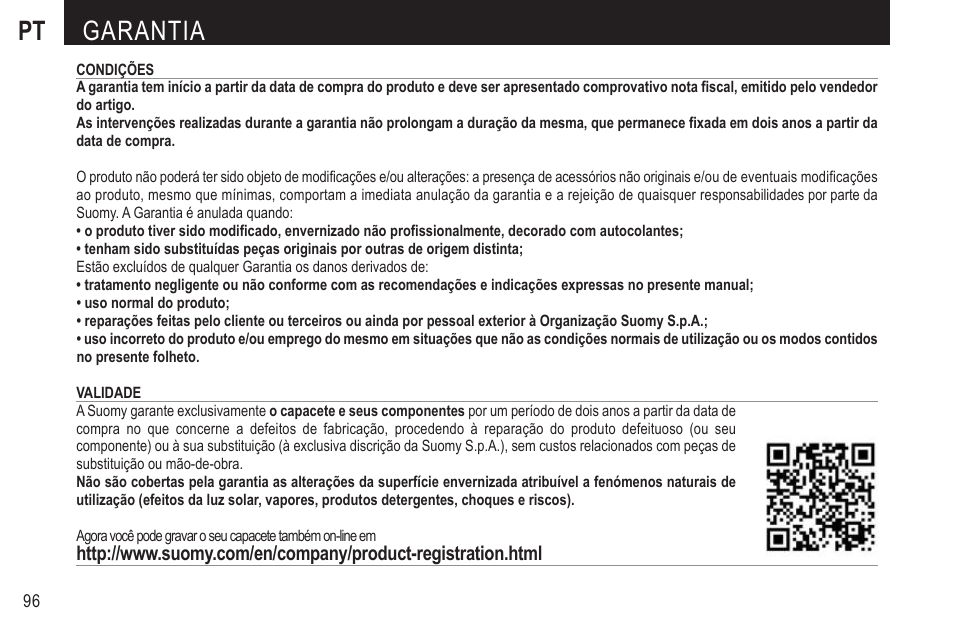 Pt garantia | SUOMY MX Tourer User Manual | Page 98 / 99
