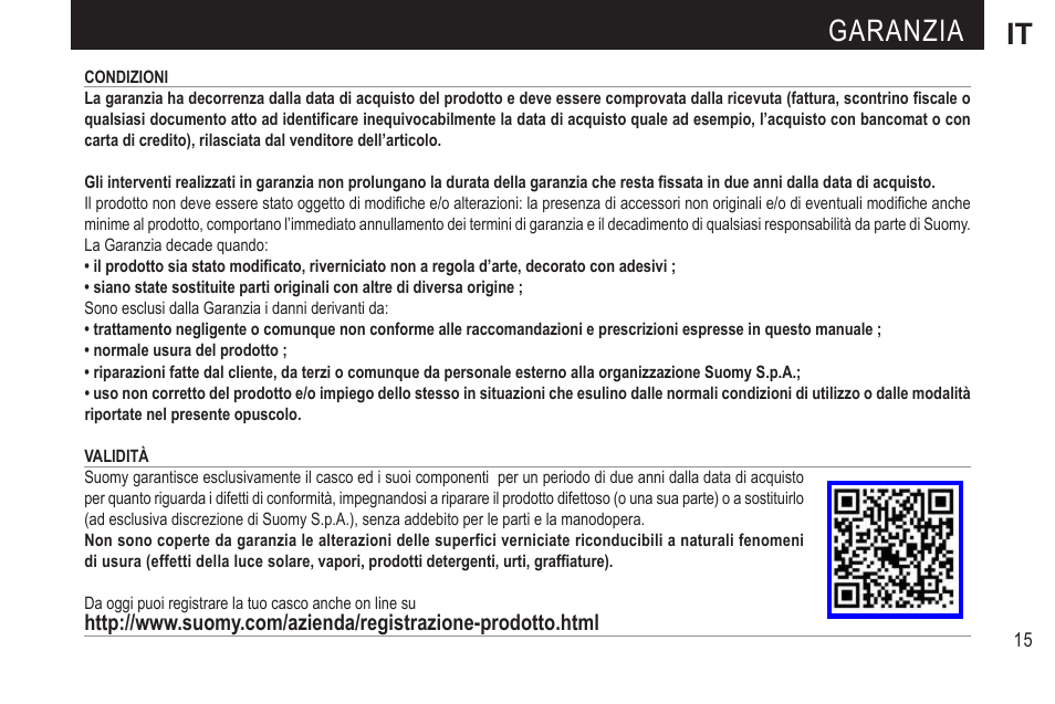 Garanzia it | SUOMY SR Sport User Manual | Page 17 / 100