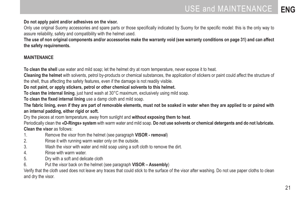 Use and maintenance eng | SUOMY SR Sport User Manual | Page 23 / 100