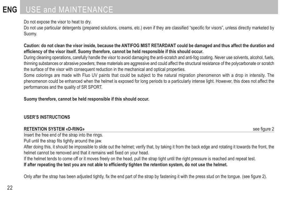 Eng use and maintenance | SUOMY SR Sport User Manual | Page 24 / 100