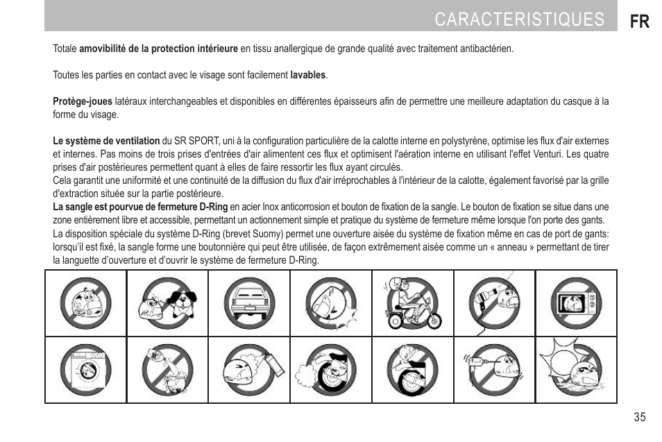 Caracteristiques fr | SUOMY SR Sport User Manual | Page 37 / 100