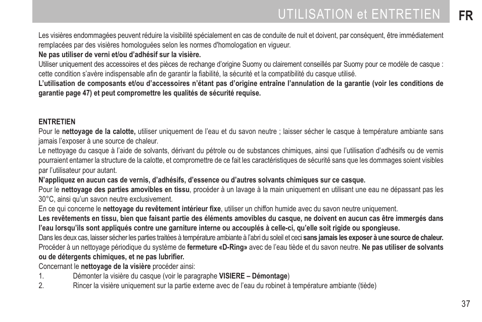 Utilisation et entretien fr | SUOMY SR Sport User Manual | Page 39 / 100