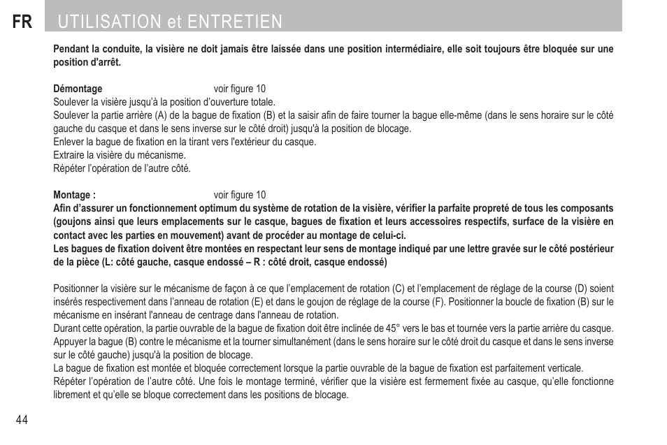 Fr utilisation et entretien | SUOMY SR Sport User Manual | Page 46 / 100